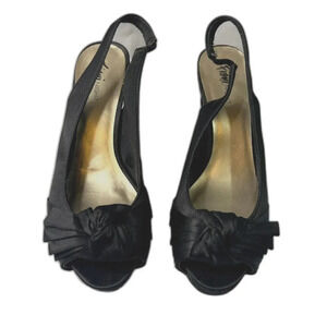 Fioni Satin‎ Slingback Pumps Open Knot Toe Black Size 9